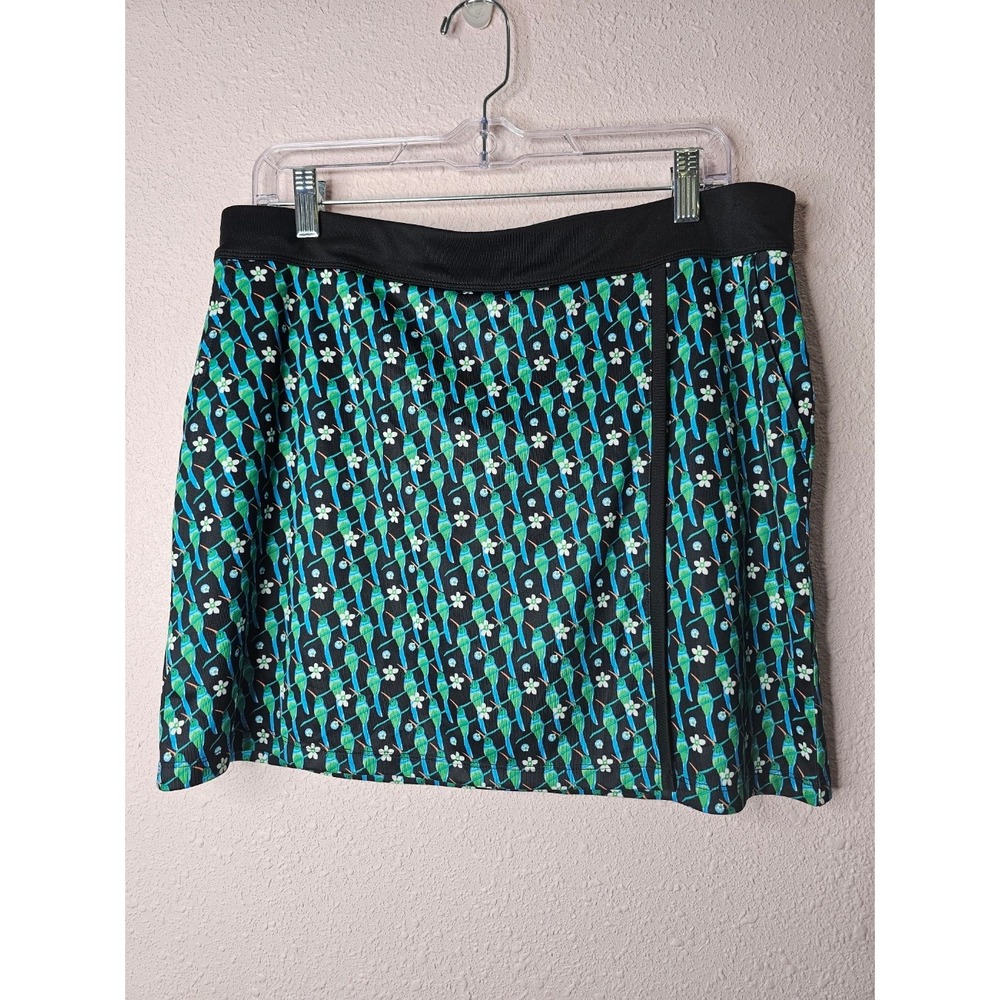 Callaway Opti-Dri Women L Golf Skort Black Green Hummingbird Floral Bird Print